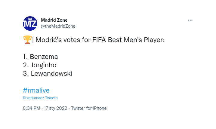 Tak w plebiscycie FIFA The Best GŁOSOWAŁ Luka Modrić :D